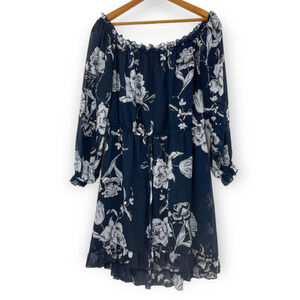 Cotton On Navy Blue Floral Quarter Sleeve‎ Dress